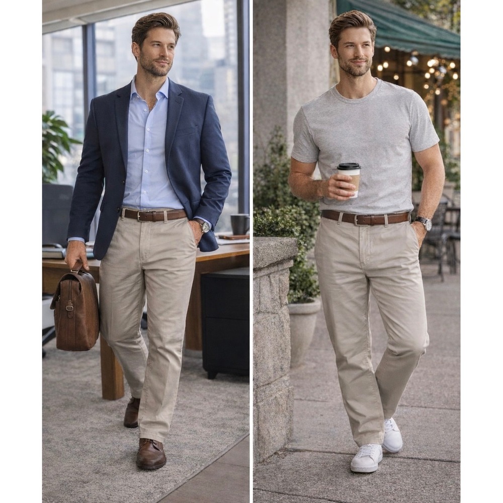 St Aisle Classic Fit Flat Front Chino Pants Khaki Office Casual 40x32 NWT